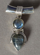 Pendant with two labradorite cabochons.